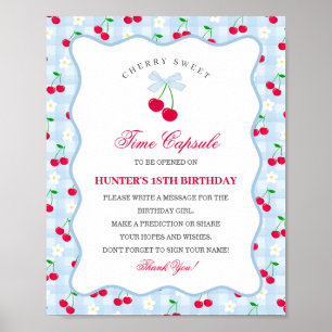 Poster Cherry Sweet Blue Coquette Bow Gingha Time Capsule
