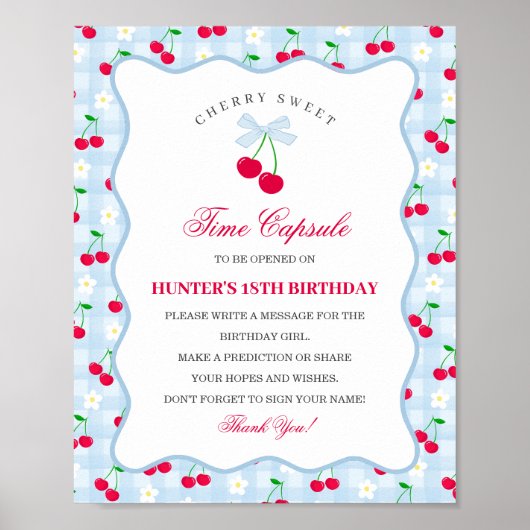 Poster Cherry Sweet Blue Coquette Bow Gingha Time Capsule (Devant)