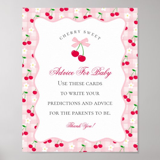 Poster Cherry Sweet Pink Coquette Bow Conseils pour bébé (Devant)
