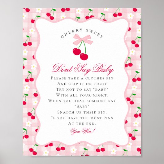 Poster Cherry Sweet Pink Coquette Bow Ne pas dire bébé Si (Devant)