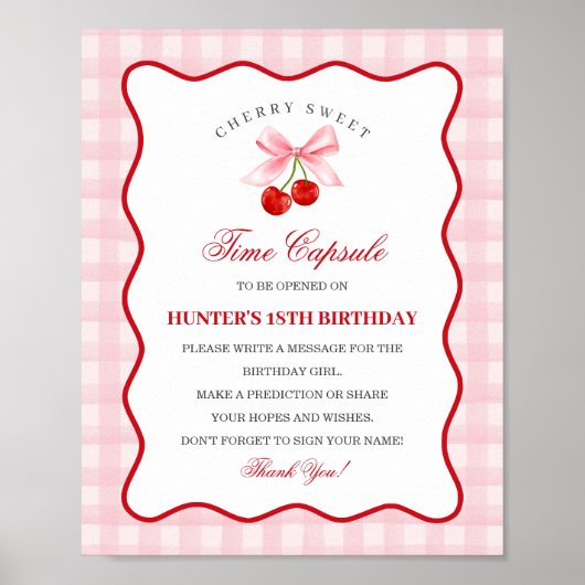 Poster Cherry Sweet Rose Coquette Bow Gingha Time Capsule (Devant)