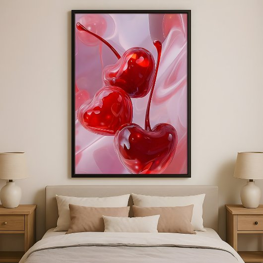Poster Cherry Vibes – Abstract Heart Cherries  Love Art 