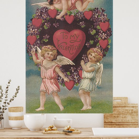 Poster Cherub Cupid Heart Violets Valentine (Cuisine)