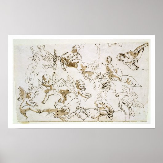 Poster Cherubs, début du XVIIIe siècle (stylo, encre et l (Devant)