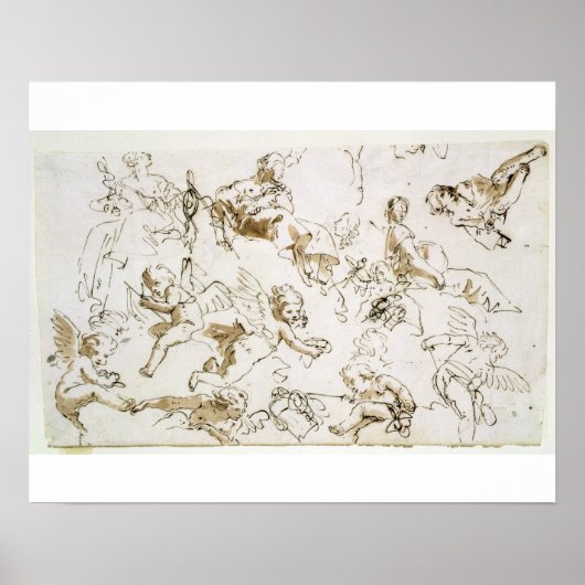 Poster Cherubs, début du XVIIIe siècle (stylo, encre et l (Devant)