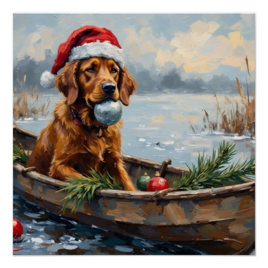 Poster Chesapeake Bay Retriever Christmas Hunting Boat (Devant)