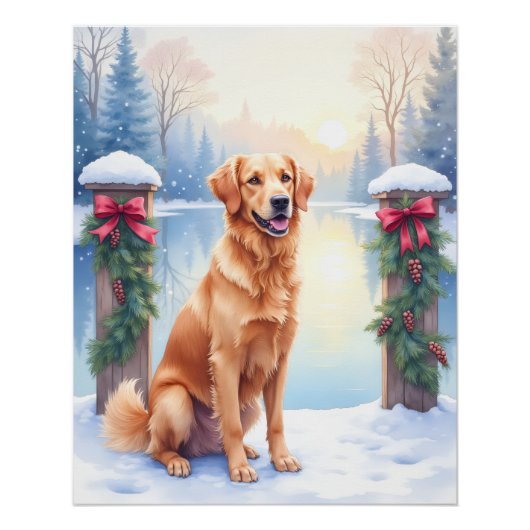 Poster Chesapeake Bay Retriever Winter Lakeside Christmas (Devant)