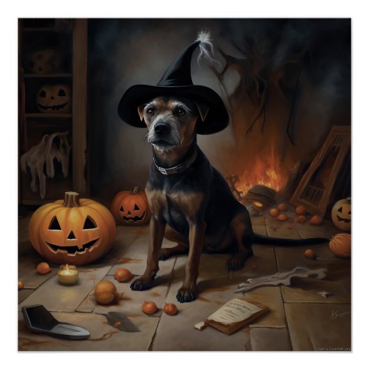 Poster Chesapeake Bay Terrier Citrouille Halloween effray (Devant)