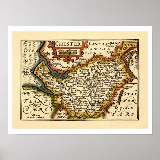 Poster Cheshire (Chester) Comté Angleterre Carte Antiquai (Devant)