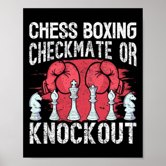 Poster Chess Boxing Checkmate Ou Knockout Fun (Devant)