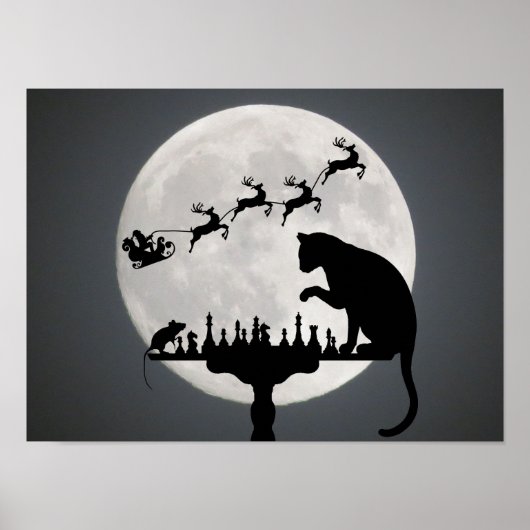 Poster Chess Père Noël Pleine lune Chat et jeu de souris  (Devant)