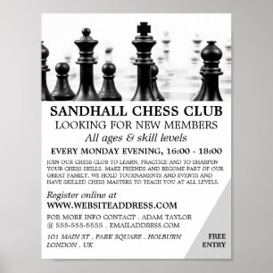 Poster Chessboard, Chess Club Publicité