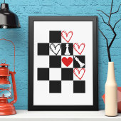 Poster Chessboard Coeur Valentines Jour Noir&Blanc
