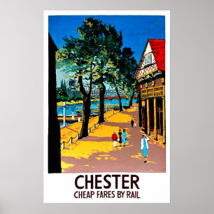 Poster Chester, Angleterre, quai de ville, gare