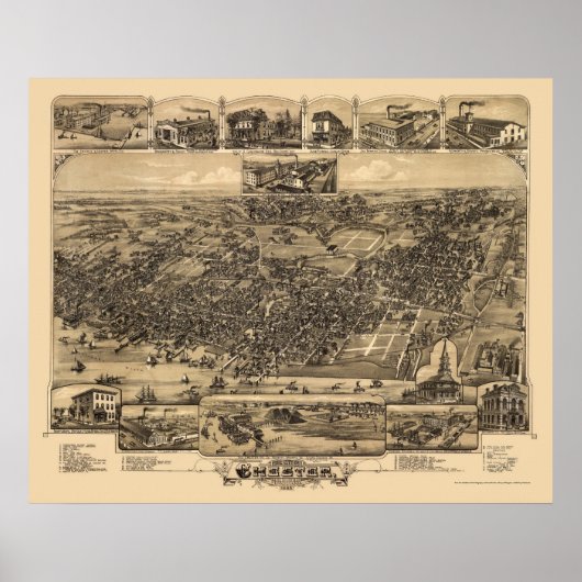 Poster Chester, PA Carte panoramique - 1885 (Devant)