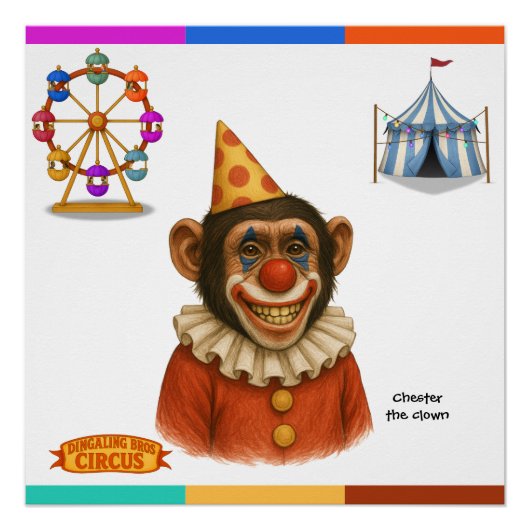 Poster Chester the chimp clown (Devant)