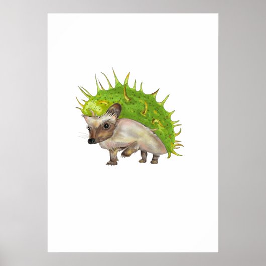 Poster Chestnut Hedgehog Botanical Art (Devant)