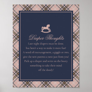 Poster Cheval à Bascule à Carreaux Tartan Rose Pensées de