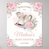 Poster Cheval à Bascule Bébé Fleurs Roses Herbe des Pampa (Devant)