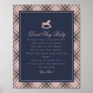 Poster Cheval à Bascule Tartan Rose Ne Dis Pas Bébé
