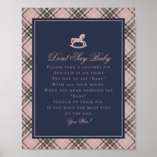 Poster Cheval à Bascule Tartan Rose Ne Dis Pas Bébé (Devant)