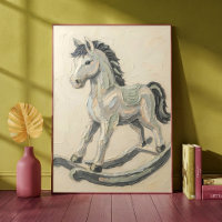 Cheval à Bascule Vintage Peinture à l'Huile en Imp