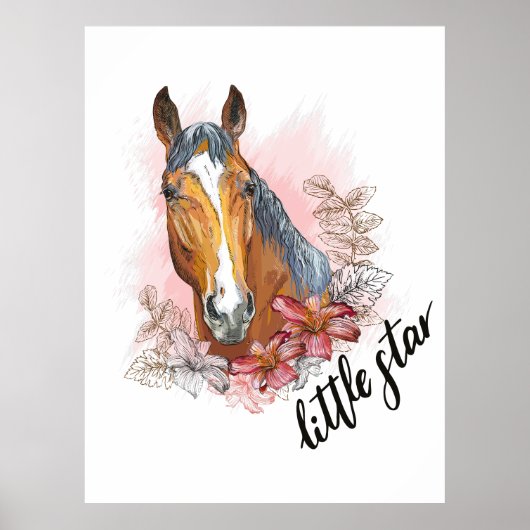 Poster Cheval à main avec plantes et fleurs T-shirt (Devant)