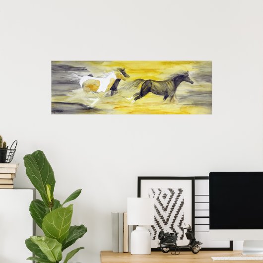 Poster Cheval Abstrait gris et jaune (Bureau à domicile)