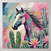 Poster Cheval Abstrait moderne et succulents (Devant)