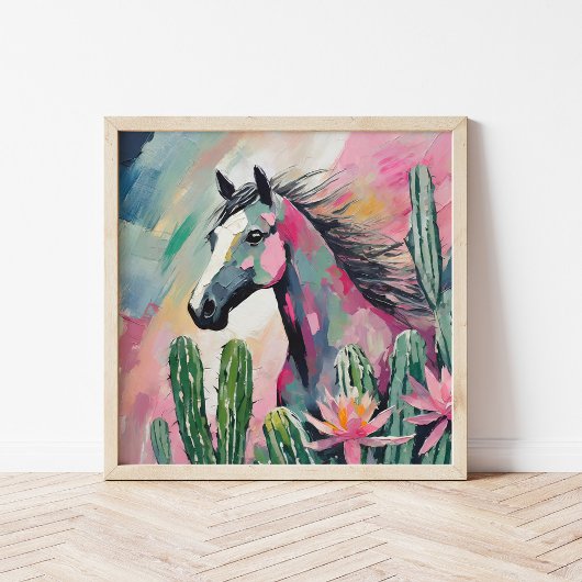 Poster Cheval Abstrait moderne et succulents