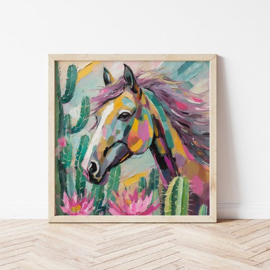 Poster Cheval Abstrait moderne et succulents