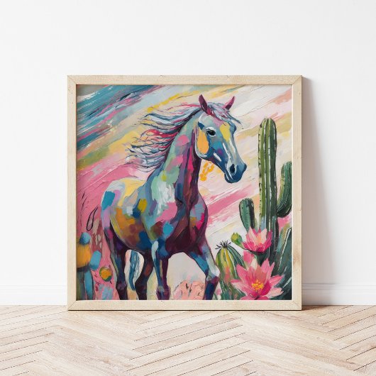 Poster Cheval Abstrait moderne et succulents