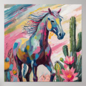 Poster Cheval Abstrait moderne et succulents (Devant)