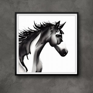 Poster Cheval Abstrait   Noir et blanc