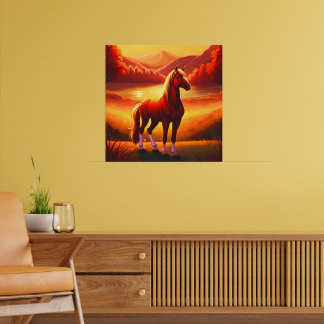 Poster Cheval au coucher du soleil