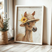 Poster Cheval avec Casquette Floral Rustique ferme animal