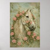 Poster Cheval blanc avec des roses (Devant)