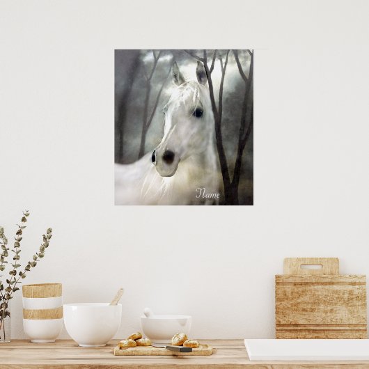Poster Cheval blanc avec nom (Cuisine)