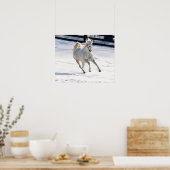 Poster Cheval Blanc Courant Dans La Neige (Cuisine)