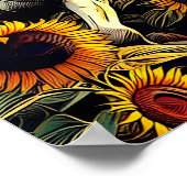 Poster Cheval blanc dans le champ des tournesols au couch (Coin)