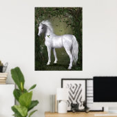 Poster Cheval blanc dans les bois avec colibris Imprimer (Bureau à domicile)
