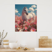 Poster Cheval blanc dans un champ de fleurs (Cuisine)