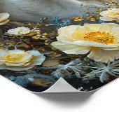 Poster Cheval blanc et fleurs (Coin)