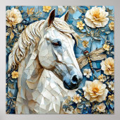 Poster Cheval blanc et fleurs (Devant)