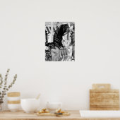 Poster Cheval blanc et noir Merry-Go-Round (Cuisine)