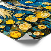 Poster Cheval blanc Mosaïque Fantaisie florale bleue Art (Coin)