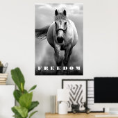 Poster Cheval Blanc Noir Motivation Liberté (Bureau à domicile)