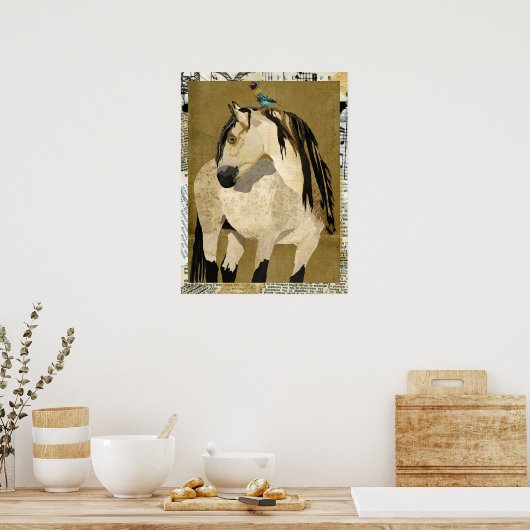 POSTER CHEVAL BLANC & OISEAU (Cuisine)