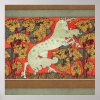 CHEVAL BLANC RAMPANT, ARBRES EN BOIS Art Nouveau