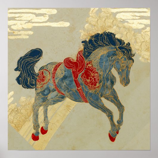 Poster Cheval bleu royal orné (Devant)